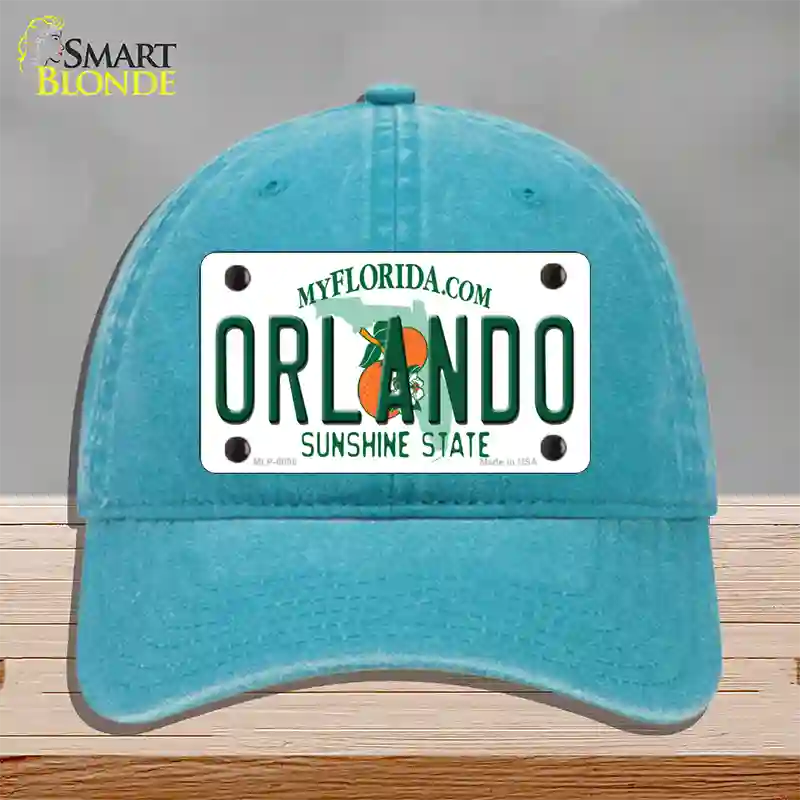 Orlando Florida Novelty License Plate Hat Unconstructed Cotton / Lake Blue