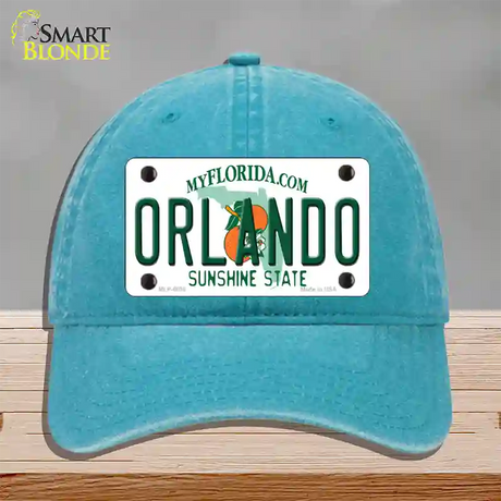 Orlando Florida Novelty License Plate Hat Unconstructed Cotton / Lake Blue