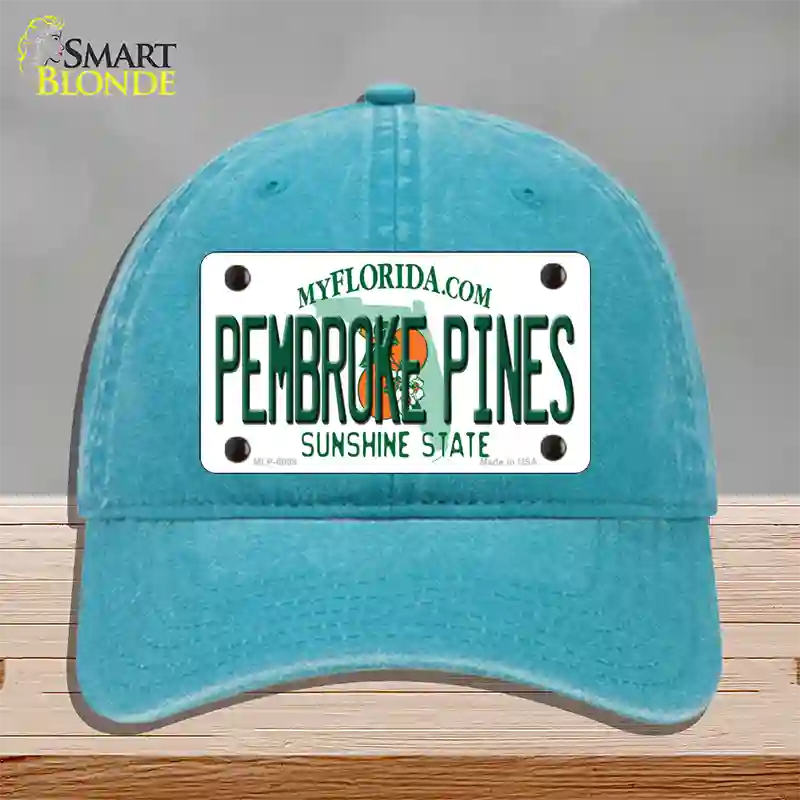 Pembroke Pines Florida Novelty License Plate Hat Unconstructed Cotton / Lake Blue