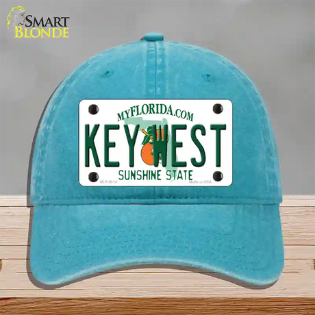 Key West Florida Novelty License Plate Hat Unconstructed Cotton / Lake Blue