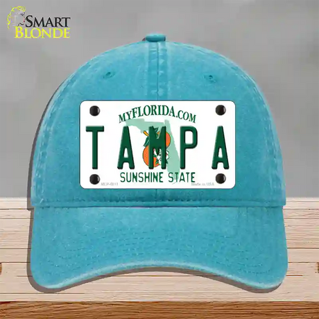 Tampa Florida Novelty License Plate Hat Unconstructed Cotton / Lake Blue