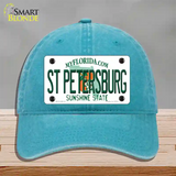 St Petersburg Florida Novelty License Plate Hat Unconstructed Cotton / Lake Blue