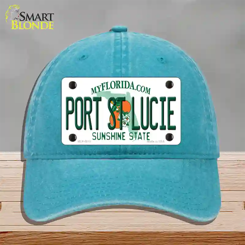 Port St Lucie Florida Novelty License Plate Hat Unconstructed Cotton / Lake Blue