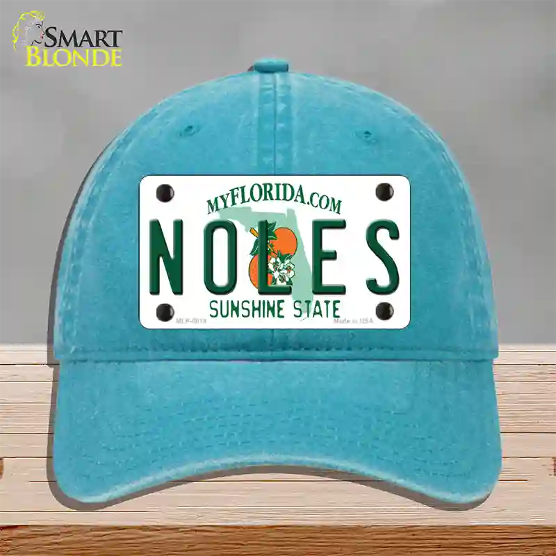 Noles Florida Novelty License Plate Hat Unconstructed Cotton / Lake Blue