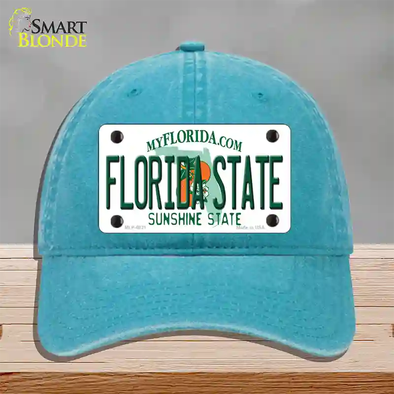 Florida State Univ Novelty License Plate Hat Unconstructed Cotton / Lake Blue