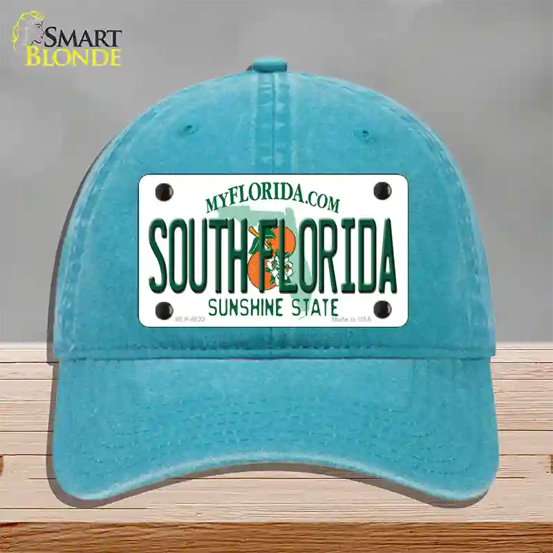 South Florida Novelty License Plate Hat Unconstructed Cotton / Lake Blue