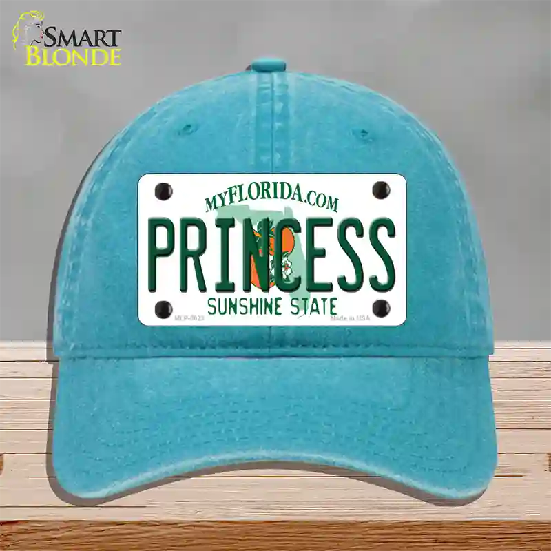 Princess Florida Novelty License Plate Hat Unconstructed Cotton / Lake Blue