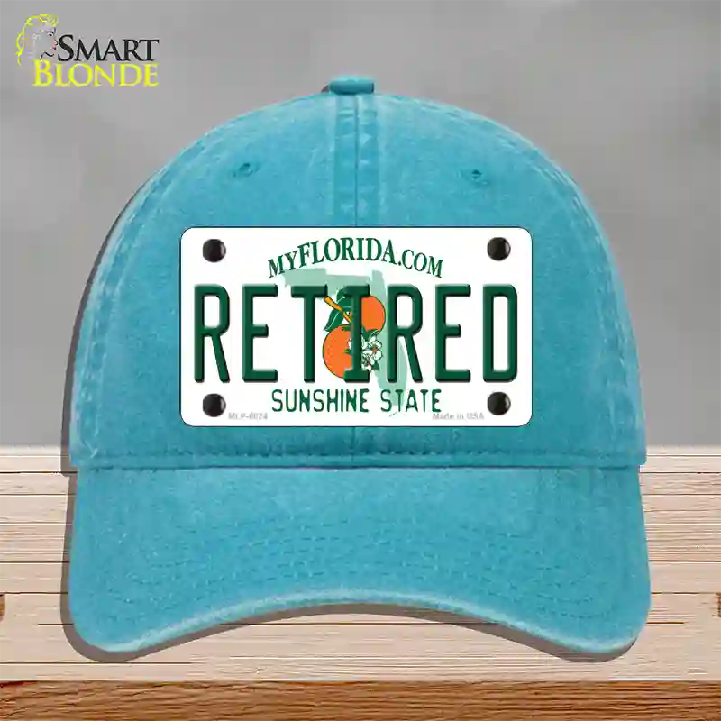 Retired Florida Novelty License Plate Hat Unconstructed Cotton / Lake Blue