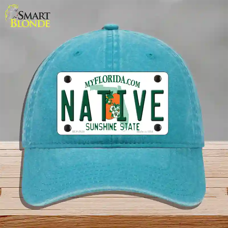 Native Florida Novelty License Plate Hat Unconstructed Cotton / Lake Blue