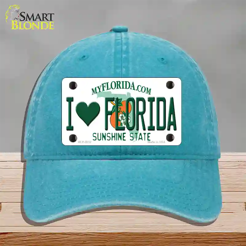 I Love Florida Novelty License Plate Hat Unconstructed Cotton / Lake Blue