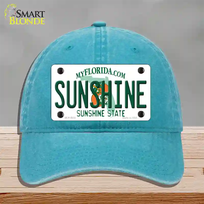 Sunshine Florida Novelty License Plate Hat Unconstructed Cotton / Lake Blue