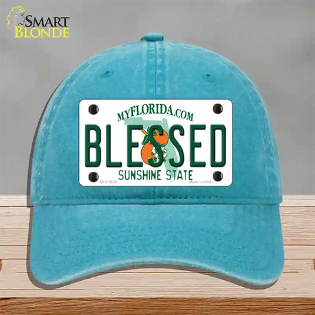 Blessed Florida Novelty License Plate Hat Unconstructed Cotton / Lake Blue