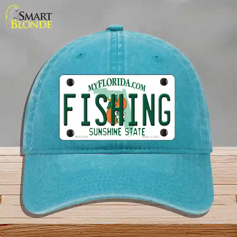 Fishing Florida Novelty License Plate Hat Unconstructed Cotton / Lake Blue