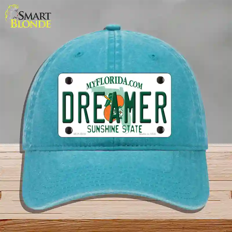 Dreamer Florida Novelty License Plate Hat Unconstructed Cotton / Lake Blue