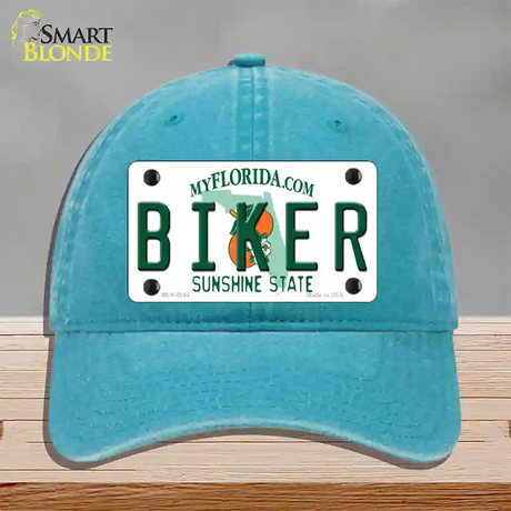 Biker Florida Novelty License Plate Hat Unconstructed Cotton / Lake Blue