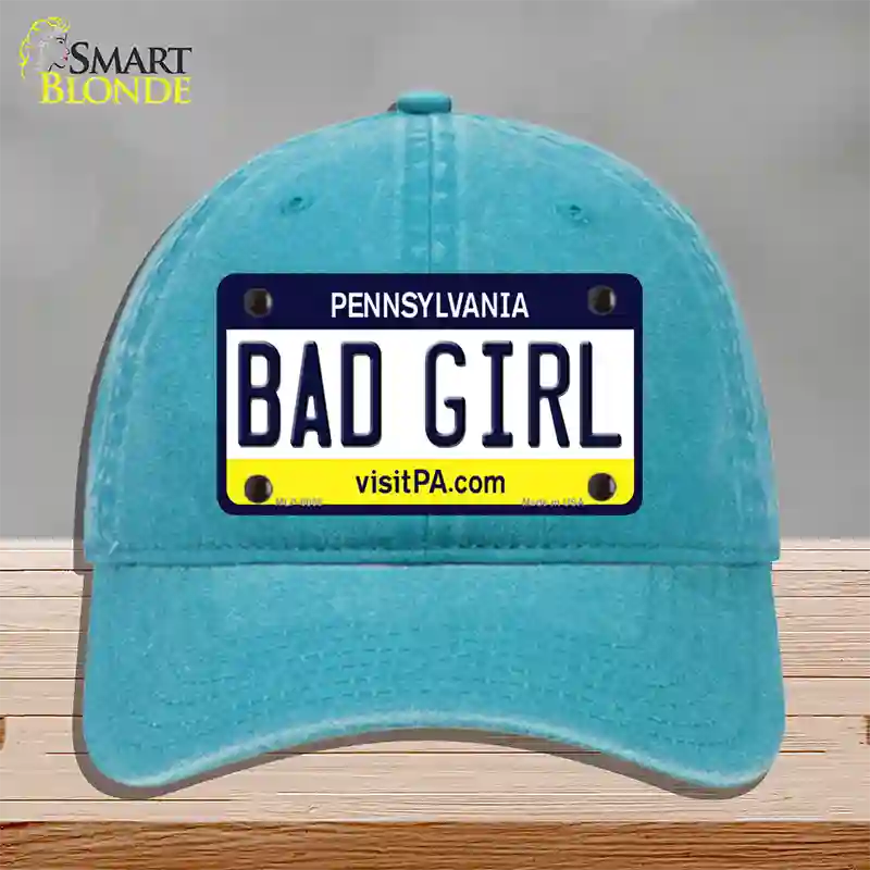 Bad Girl Pennsylvania State Novelty License Plate Hat Unconstructed Cotton / Lake Blue