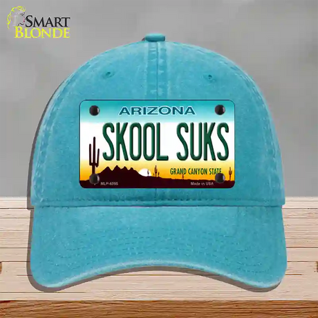 Arizona Skool Suks Novelty License Plate Hat Unconstructed Cotton / Lake Blue