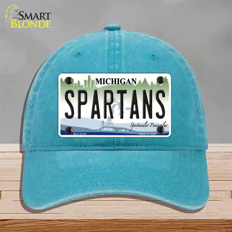 Spartans Michigan Novelty License Plate Hat Unconstructed Cotton / Lake Blue