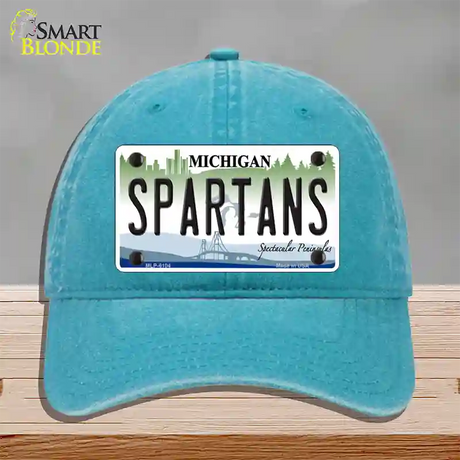 Spartans Michigan Novelty License Plate Hat Unconstructed Cotton / Lake Blue