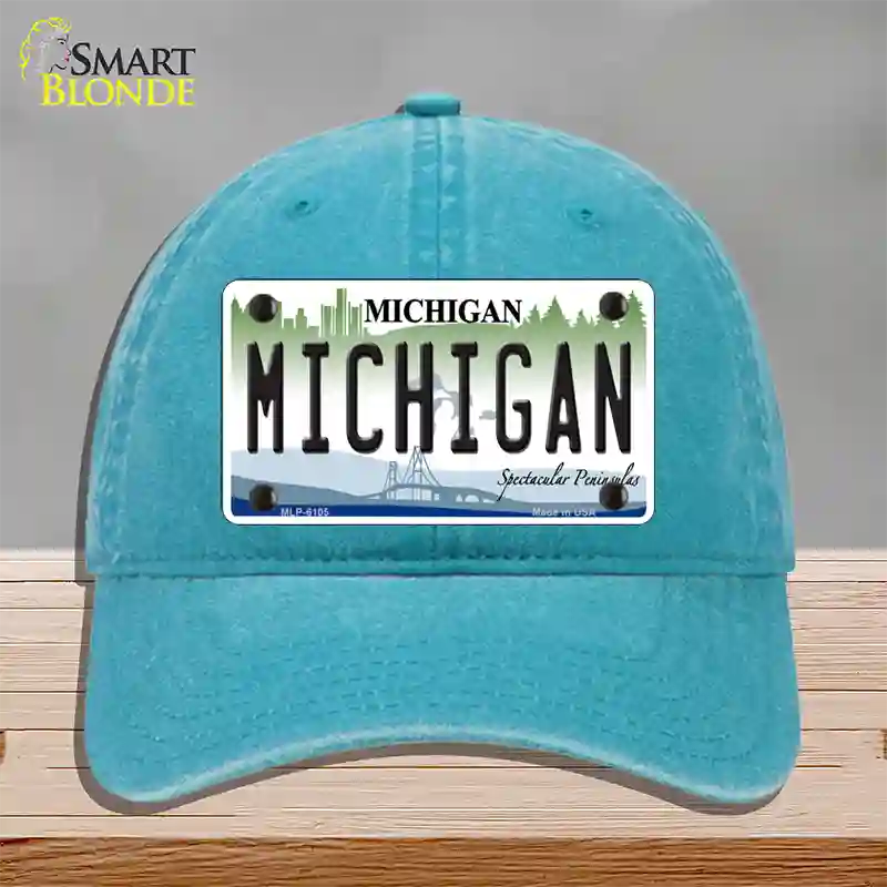 Michigan Novelty License Plate Hat Unconstructed Cotton / Lake Blue