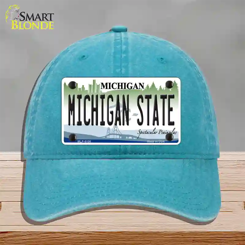 Michigan State Novelty License Plate Hat Unconstructed Cotton / Lake Blue