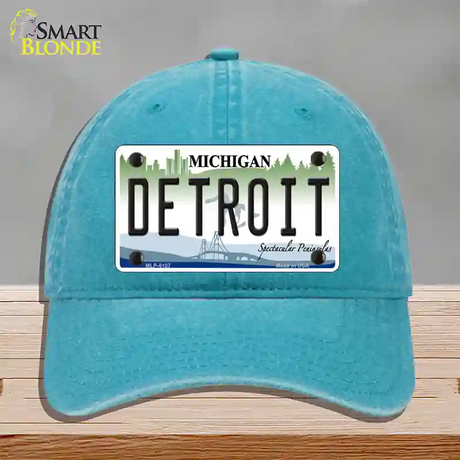 Detroit Michigan Novelty License Plate Hat Unconstructed Cotton / Lake Blue