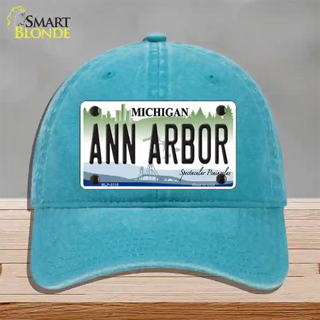 Ann Arbor Michigan Novelty License Plate Hat Unconstructed Cotton / Lake Blue