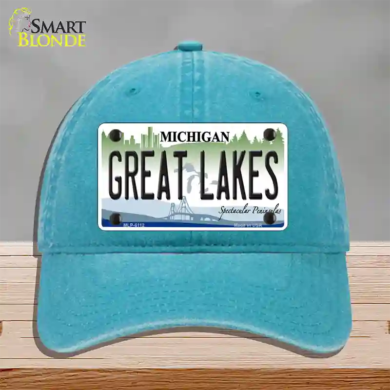 Great Lakes Michigan Novelty License Plate Hat Unconstructed Cotton / Lake Blue