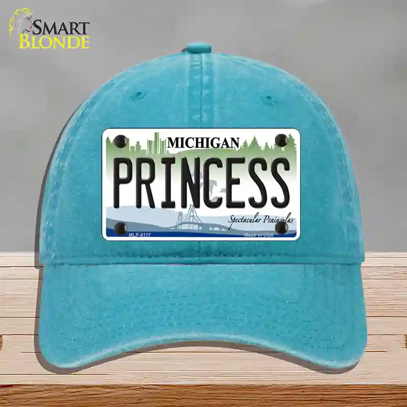 Princess Michigan Novelty License Plate Hat Unconstructed Cotton / Lake Blue