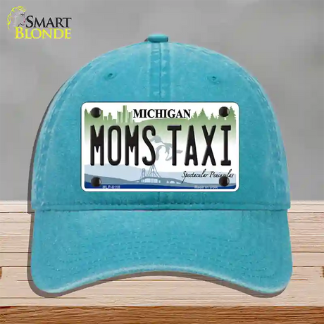 Moms Taxi Michigan Novelty License Plate Hat Unconstructed Cotton / Lake Blue