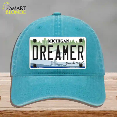 Dreamer Michigan Novelty License Plate Hat Unconstructed Cotton / Lake Blue