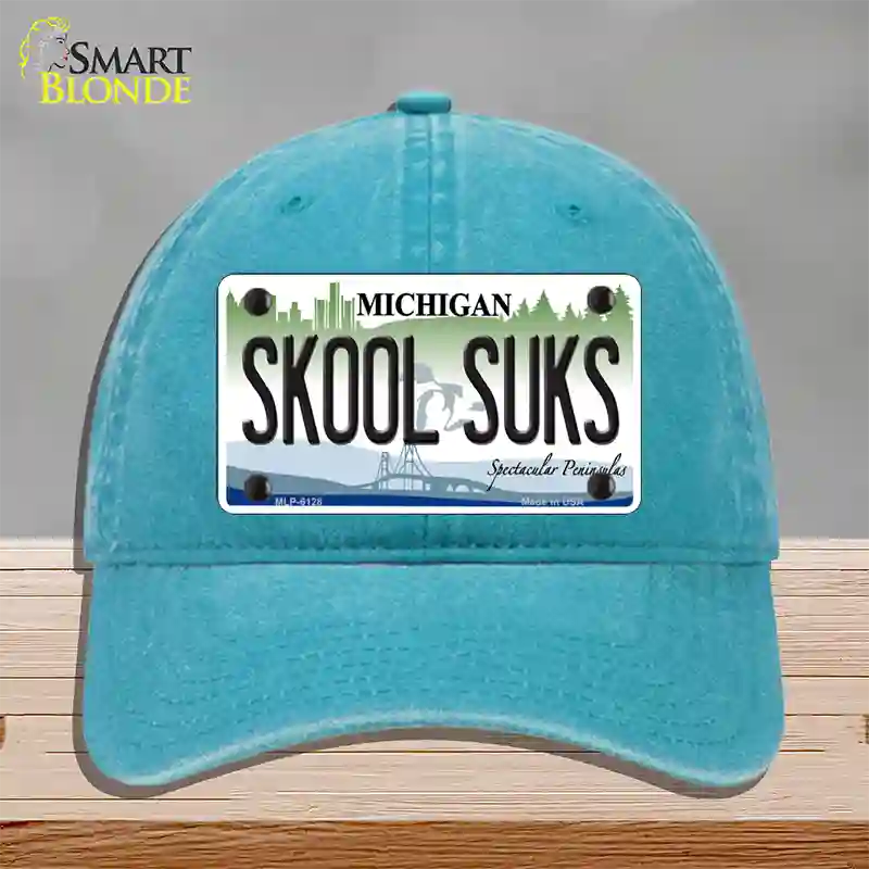 Skool Suks Michigan Novelty License Plate Hat Unconstructed Cotton / Lake Blue