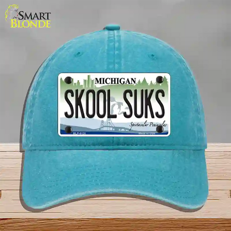 Skool Suks Michigan Novelty License Plate Hat Unconstructed Cotton / Lake Blue