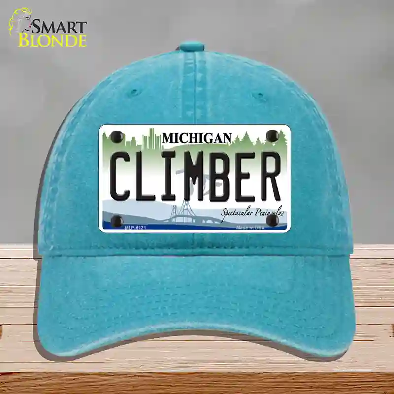 Climber Michigan Novelty License Plate Hat Unconstructed Cotton / Lake Blue