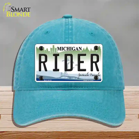 Rider Michigan Novelty License Plate Hat Unconstructed Cotton / Lake Blue