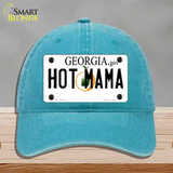 Hot Mama Georgia Novelty License Plate Hat Unconstructed Cotton / Lake Blue