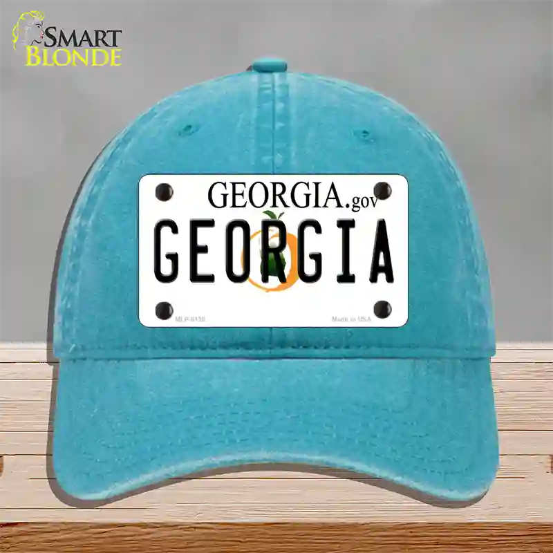 Georgia Novelty License Plate Hat Unconstructed Cotton / Lake Blue