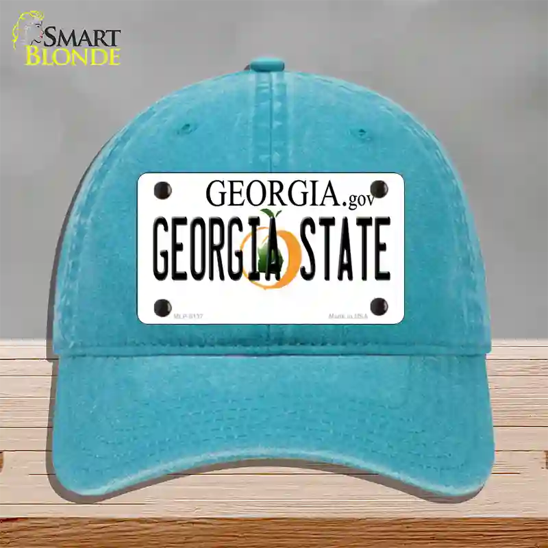 Georgia State Novelty License Plate Hat Unconstructed Cotton / Lake Blue