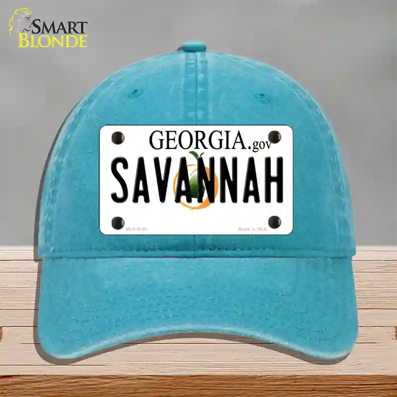 Savannah Georgia Novelty License Plate Hat Unconstructed Cotton / Lake Blue