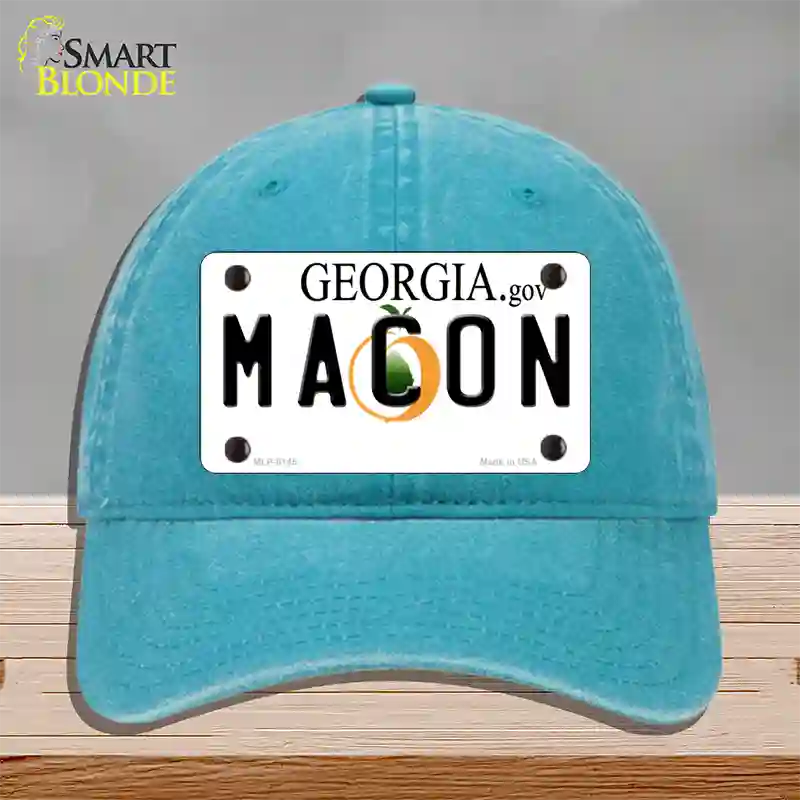 Macon Georgia Novelty License Plate Hat Unconstructed Cotton / Lake Blue