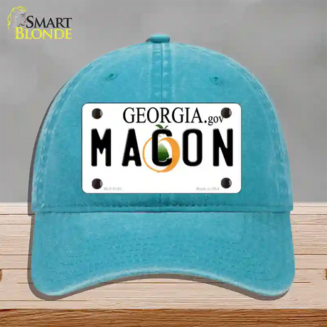 Macon Georgia Novelty License Plate Hat Unconstructed Cotton / Lake Blue