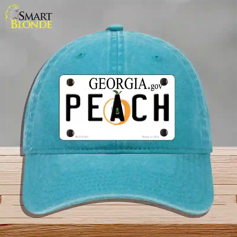 Peach Georgia Novelty License Plate Hat Unconstructed Cotton / Lake Blue