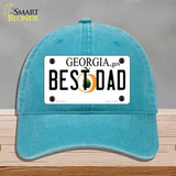 Best Dad Georgia Novelty License Plate Hat Unconstructed Cotton / Lake Blue