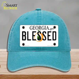 Blessed Georgia Novelty License Plate Hat Unconstructed Cotton / Lake Blue