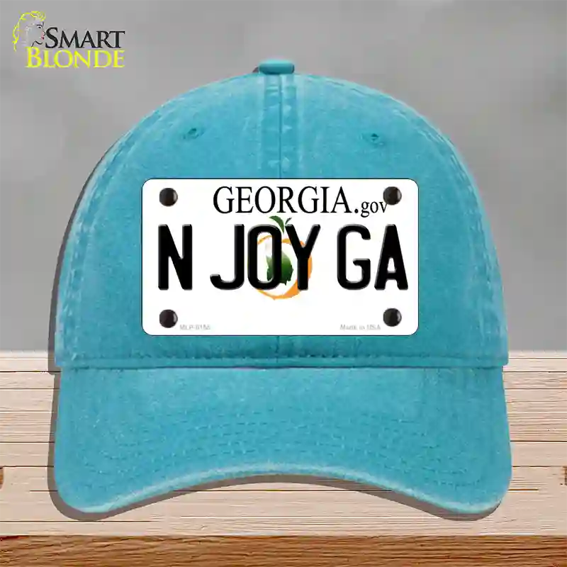 N Joy Ga Georgia Novelty License Plate Hat Unconstructed Cotton / Lake Blue