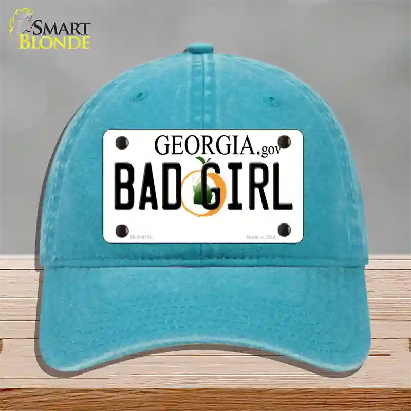 Bad Girl Georgia Novelty License Plate Hat Unconstructed Cotton / Lake Blue