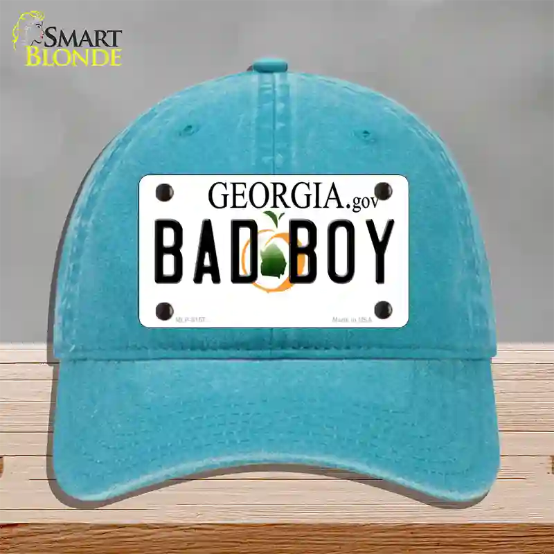 Bad Boy Georgia Novelty License Plate Hat Unconstructed Cotton / Lake Blue