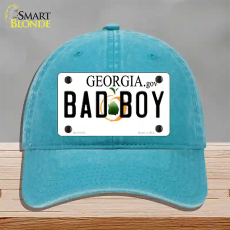 Bad Boy Georgia Novelty License Plate Hat Unconstructed Cotton / Lake Blue