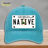 Native Georgia Novelty License Plate Hat Unconstructed Cotton / Lake Blue