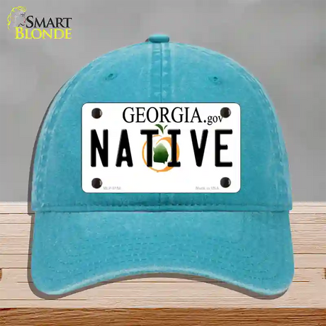 Native Georgia Novelty License Plate Hat Unconstructed Cotton / Lake Blue